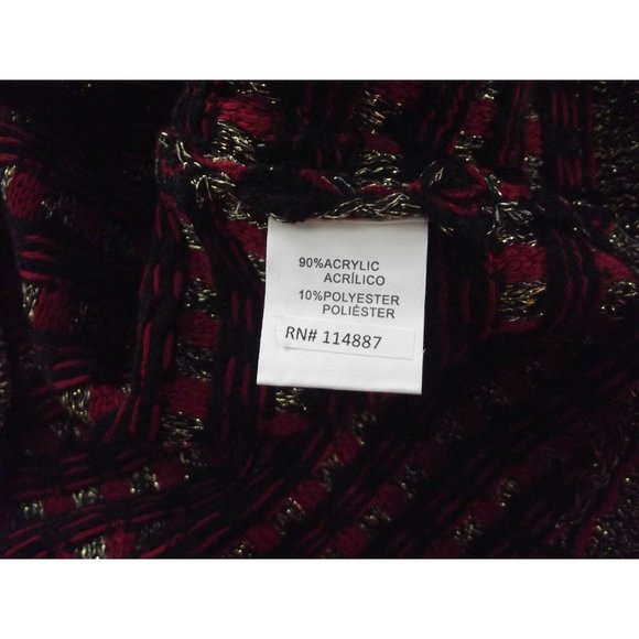 Womens Medium Red Black Gold Woven Plaid Acrylic Button Front Cardigan Sweater m - Picture 6 of 7
